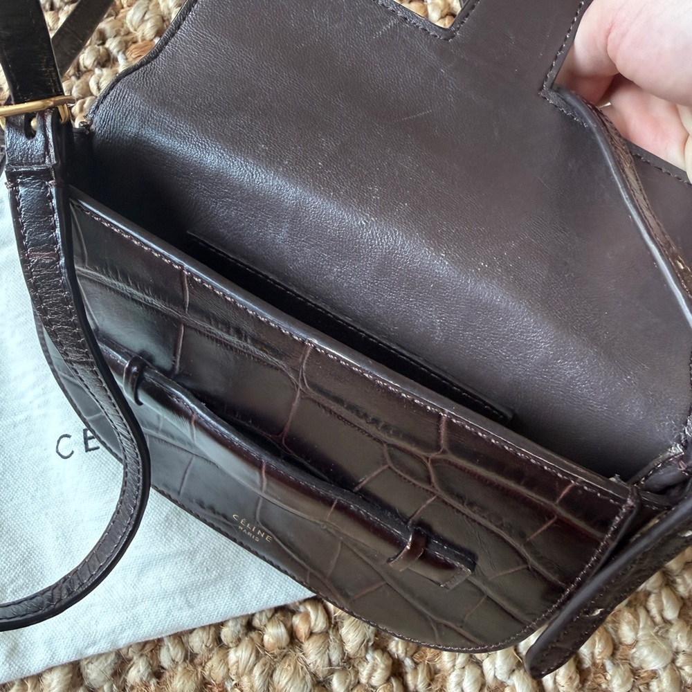 Celine Dark Brown Croc-Embossed Leather Crossbody Bag - Picture 4 of 7